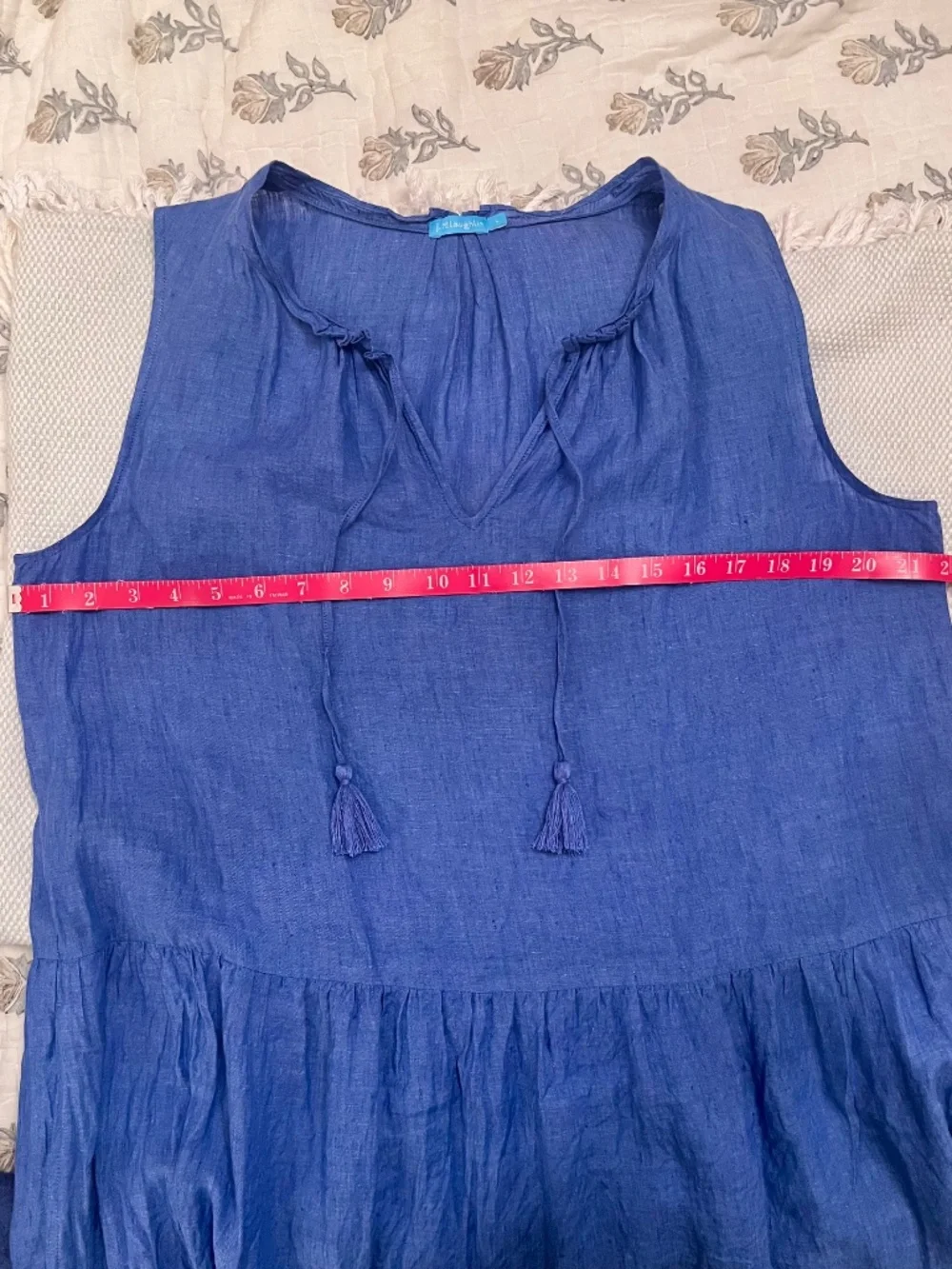 J MCLAUGHLIN Christa French Blue 100% Linen Tiered Dress Size L - Picture 8 of 9